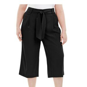 New Alfani Plus Deep Black Tummy-Control Tie Waist Culottes